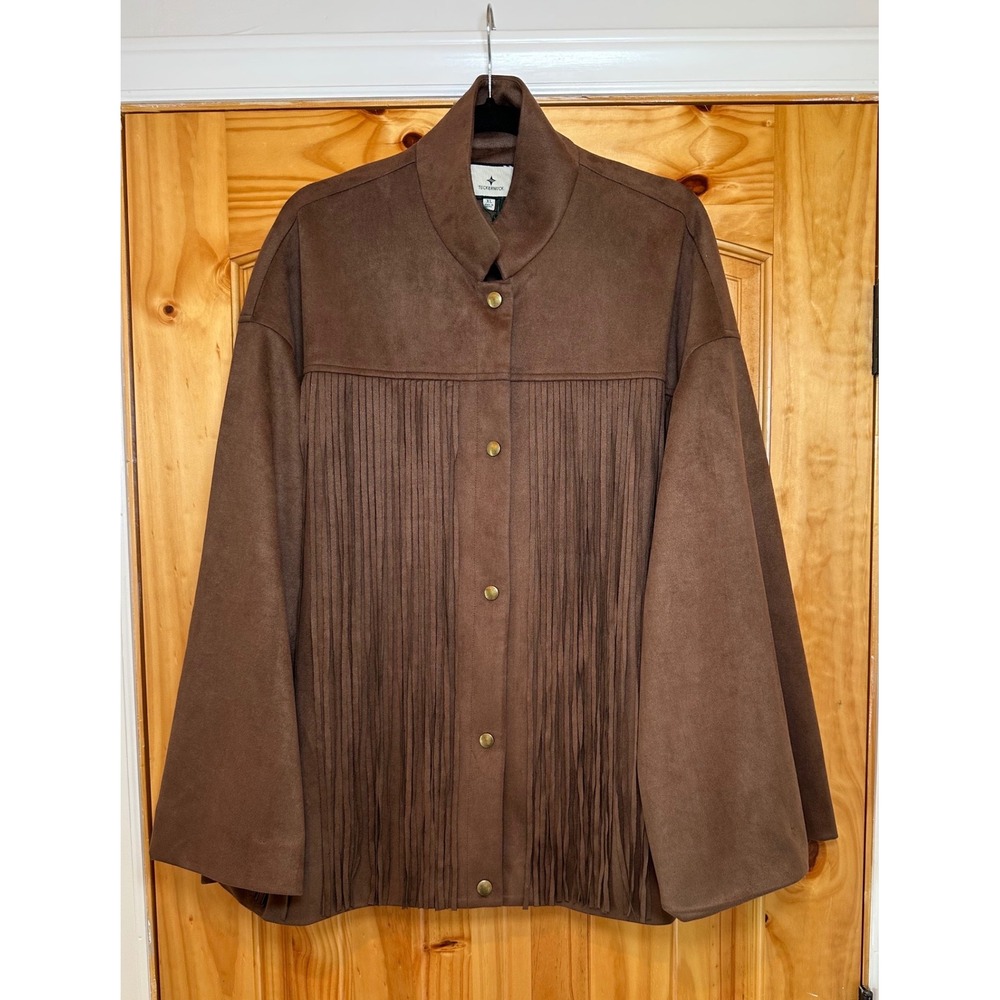Tuckernuck Chocolate Suede Fringe Marant Shirt Jacket Brown Shacket XL NWT - Picture 6 of 10
